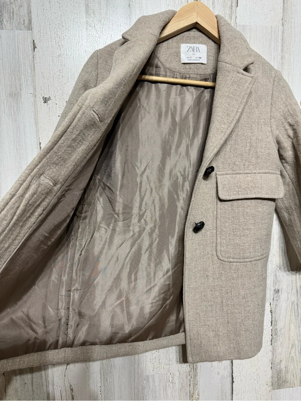 Zara Kids Girls Cream Tan Wool Blend Coat Size 7 Button Closure